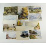 A collection of 11 small watercolour sketches of the Lake District area, signed Ward