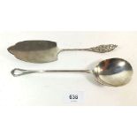 A French silver fish slice with pierced handle and an American sterling silver serving spoon with