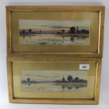 Robert Winter ? pair of small watercolours river scenes, 9cm x 26.5cm
