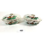 A pair of Chinese porcelain trinket or soap boxes and lids painted ladies