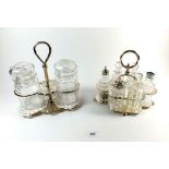A cut glass and silver plated cruet stand and a similar pickle jar stand