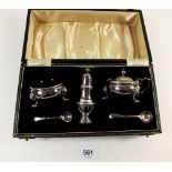 A silver plated cruet set boxed