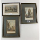 Three 19thC small coloured etchings of Bristol - largest frame size 27 x 22cm