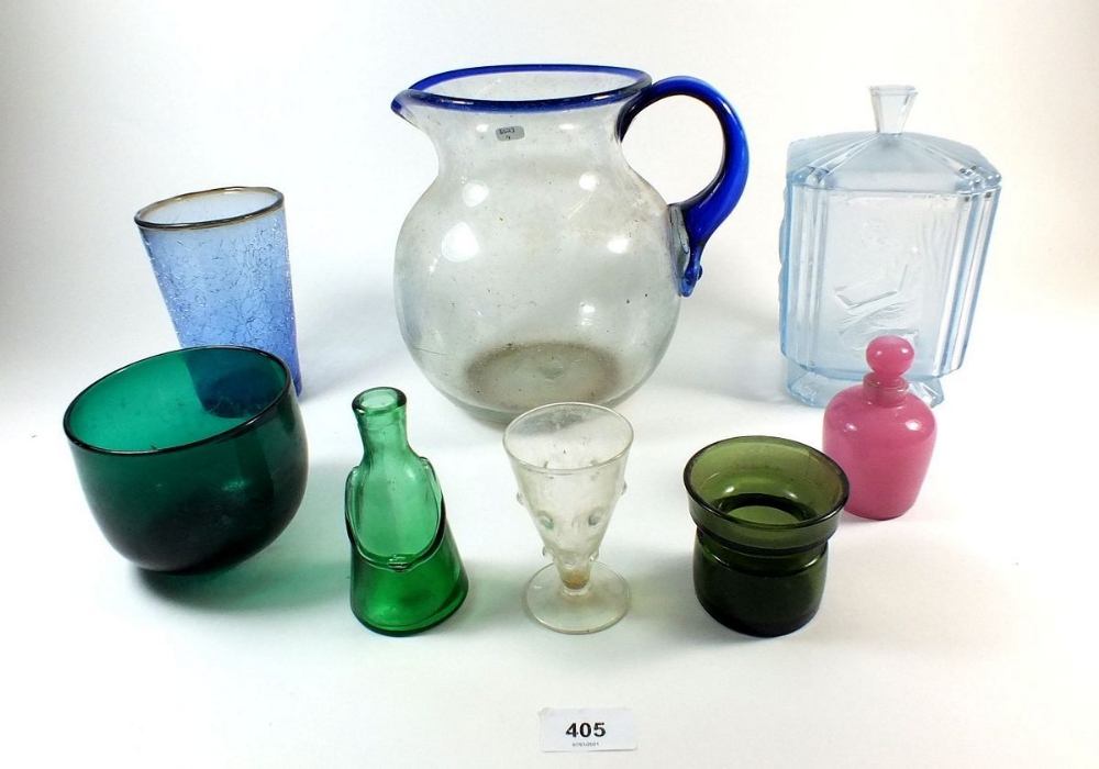 A selection of various glassware to include Bristol green vase, glass jug etc.