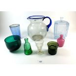 A selection of various glassware to include Bristol green vase, glass jug etc.