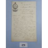 A hand written letter from Mr. J. H. Barton, founder of United Kingdom alliance for the total