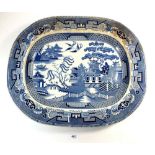 A 19th century Beech Hancock & Co Willow Pattern meat plate ? marked ?Stoneware?