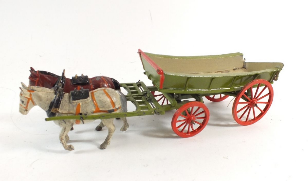 A W Britains farm wagon, No 5F with two horses, boxed - Image 3 of 4