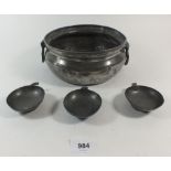 An 18th to 19thC pewter two handled bowl (touchmarks to base) together with some later small