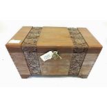 A camphorwood carved chest from Singapore decorated roses, 90 x 48 x 51cm