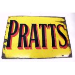 A large yellow and red enamel advertising sign for Pratts lubricants, 61 x 92cm