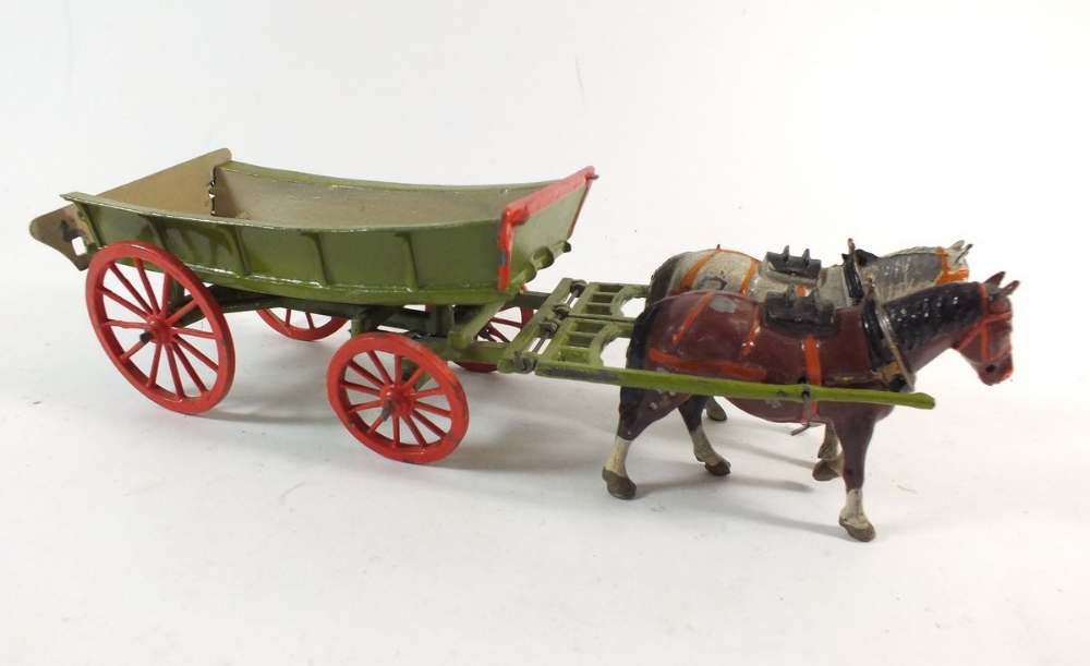 A W Britains farm wagon, No 5F with two horses, boxed - Image 2 of 4