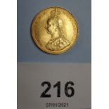 A Gold Sovereign, Victoria Jubilee bust 1887, London mint. Condition: VF.