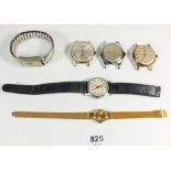 Six vintage mechanical watches including an Oris and an Avia watch
