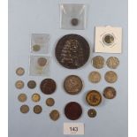 A miscellaneous collection of silver content coinage, copper/bronze coins & medallion, Roman etc,