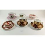 Three Royal Crown Derby Imari cups and saucers and three various moustache cups