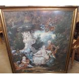 A large Chinese tapestry after Fragonard framed by Man Fong, 97 x 84 cm