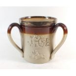 A large Victorian stoneware jug with silver rim, 15.5cm