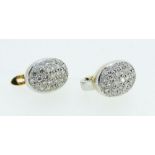 A pair of 18ct gold pave set oval diamond earrings (for pierced ears) 8.3g, 1 x 1.3cm