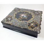 A Victorian papier mache and mother of pearl writing slope. 33cm wide