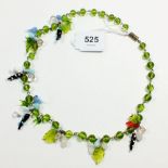 A Murano vintage glass necklace decorated leaves, fruit and birds