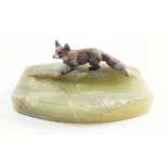 An onyx desk tidy with Vienna cold painted bronze fox to rim, 11 x 7cm