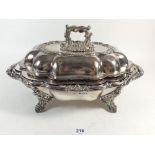 A 19th century silver plated entree dish with scrollwork decoration