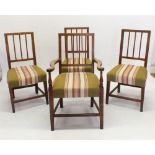 A part set of four George III mahogany dining chairs with slat backs (one carver and three diners)