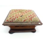 An early 19th century rosewood square footstool with tapestry top, 40 x 40cm