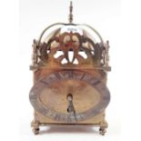 A brass lantern clock with French movement, 23cm tall