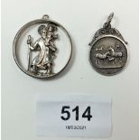 A silver horse pendant and silver St Christopher