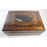 A Victorian rosewood and burr walnut writing slope with feather quill and foliage marquetry and