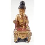 A gilt wood Bodhisattva seated on a throne (treated for woodworm), 31cm tall