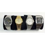 A box of four gentleman's wrist watches including three Seiko (one automatic)