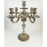 A mid 20th century continental silver plated large four branch candelabra, 48cm