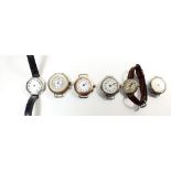 A collection of various early 20thC trench watches and others, six in total. Includes a silver