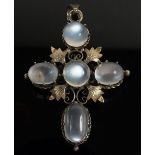 A Victorian silver Arts & Crafts brooch/pendant set moonstones, 5 x 3.5cm