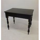 A Victorian stained wood side table with turned supports, 91cm wide x 60cm deep x 75cm high