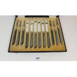 A set of Art Deco dessert cutlery with grey composition handles, cased