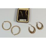 Three pairs of 9ct gold earrings, 4.8g, (one butterfly deficient)