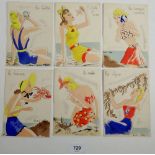 Six early to mid 20th century French illustrated postcards by Andre Stefan