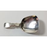 A silver caddy spoon with shaped handle and rectangular bowl, Birmingham 1829, by Joseph Willmore