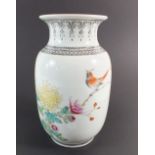 A Chinese Republic vase painted bird and chrysanthemum, 18cm