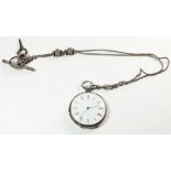 A white metal 'Fine Silver' fob watch and chain