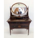 An Edwardian inlaid mahogany dressing table, 114cm wide by 159cm tall
