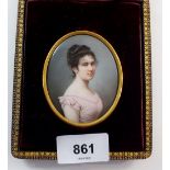 A fine French enamel portrait of a young woman by Mathieu Deroche in fitted leather case, portrait 6