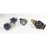 Four gentleman's military styled watches including Bulova Marine Star, March Jacobs, Casio and