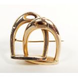 A 14ct gold double horse stirrup form brooch, 3.4g