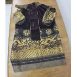 A vintage purple velvet and silk evening coat with gilt thread embroidery, part finished