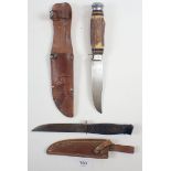 A vintage Whitby of Solingen bowie type hunting knife together with one other skinning knife